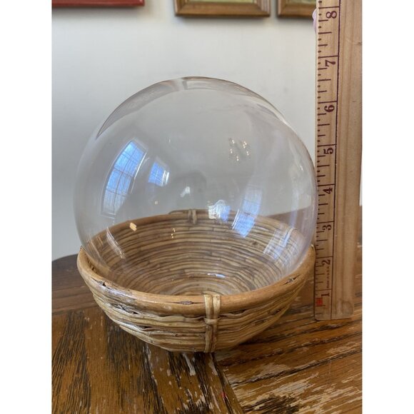 Clear Glass Globe With Woven Rattan Basket Decorative Display - Picture 2 of 5